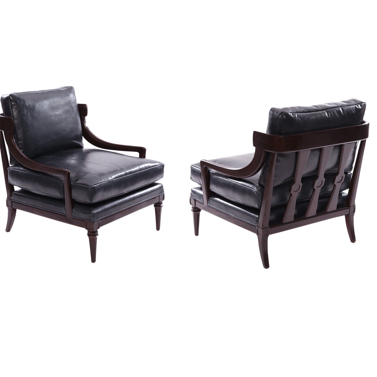 Mahogany and Leather Decorative Lounge Chairs