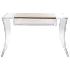Sculptural Lucite and Travertine Console or Desk