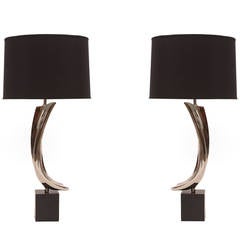 Sculptural Pair of Polished Chrome Lamps by Laurel