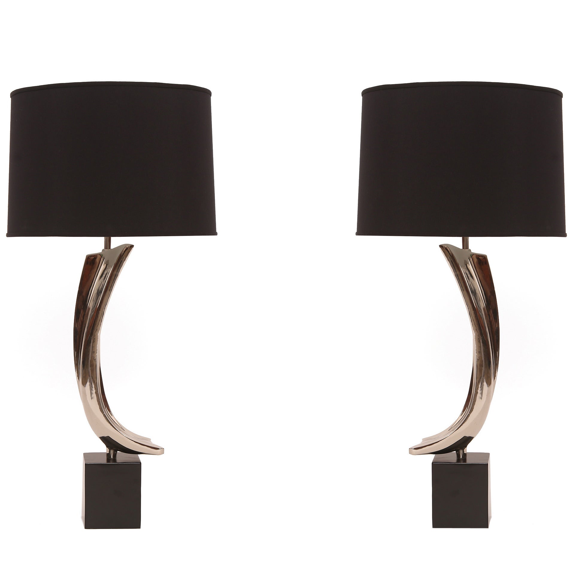 Sculptural Pair of Polished Chrome Lamps by Laurel