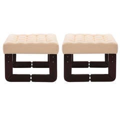 Pair of Percival Lafer Rosewood & Upholstered Ottomans