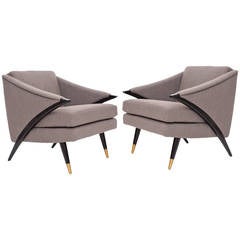 Sculptural Pair of Upholstered & Ebonized Lounge Chairs 8