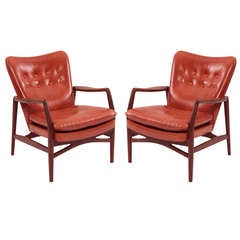 Pair of Niels Andersen Teak & Leather Lounge Chairs