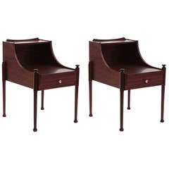 Sculptural Pair of Rosewood and Brass Nightstands