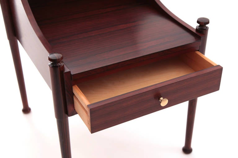Sculptural Pair of Rosewood and Brass Nightstands In Excellent Condition In Phoenix, AZ
