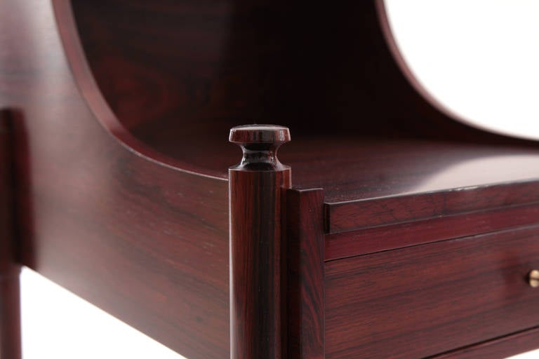 Mid-20th Century Sculptural Pair of Rosewood and Brass Nightstands