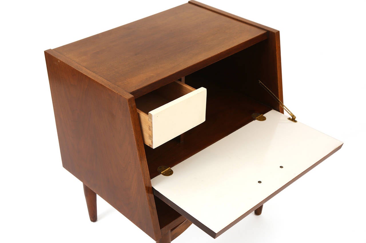 American Merton Gershun Walnut and Brass Nightstands