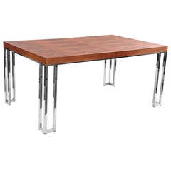 Polished Chrome and Figural Rosewood Dining Table by Rougier