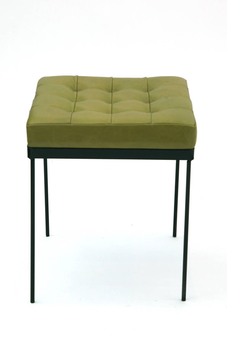1950s Tufted Green & Blue Spinneybeck Leather and Iron Ottomans, '4' In Good Condition In Phoenix, AZ