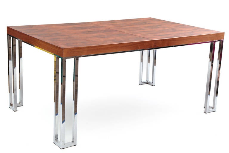 Polished Chrome and Figural Rosewood Dining Table by Rougier