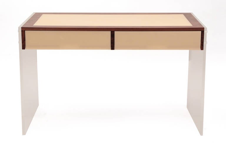 American Lucite and Walnut Floating Desk