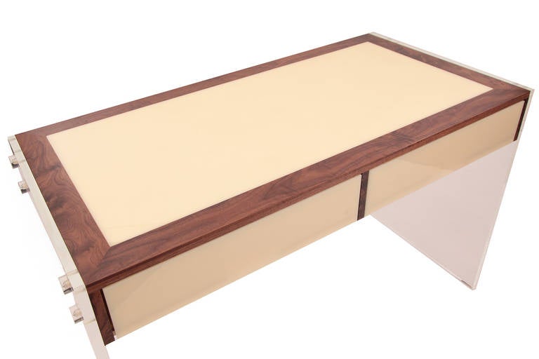 Mid-20th Century Lucite and Walnut Floating Desk