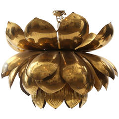 Large Scale Brass Lotus Lamp by Feldman