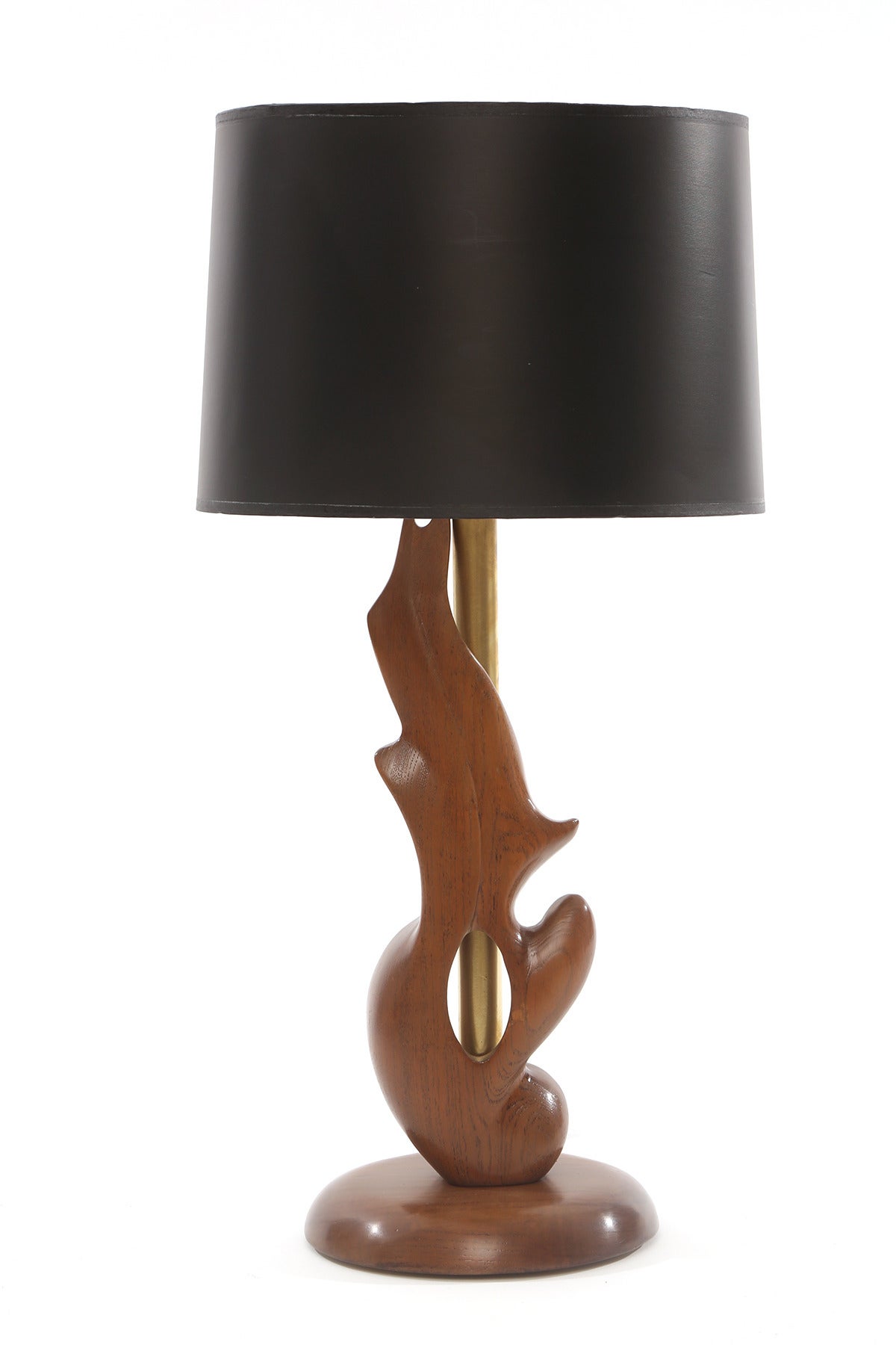 Sculptural Oak and Brass Table Lamps by Heifetz In Excellent Condition In Phoenix, AZ