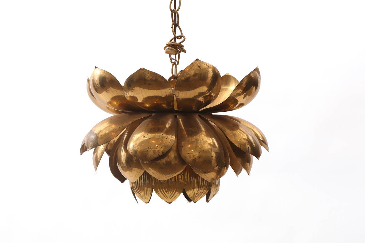 Large Scale Brass Lotus Lamp by Feldman