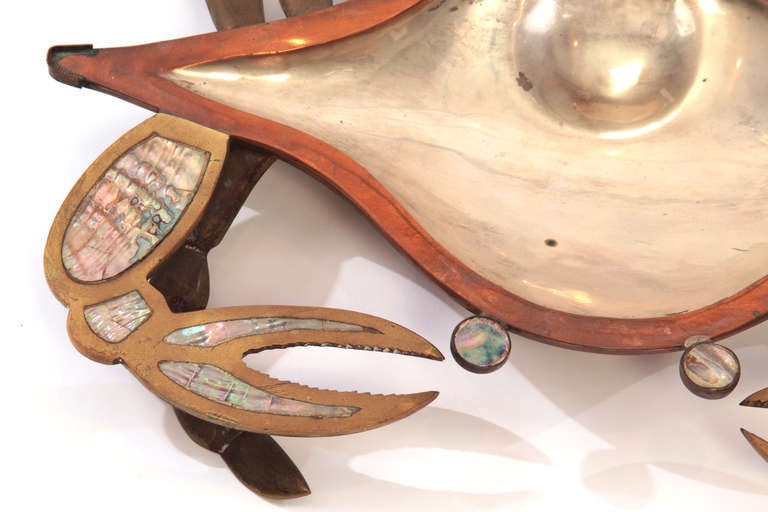 Mid-Century Modern Los Castillo Brass & Abalone Crab Serving Dish