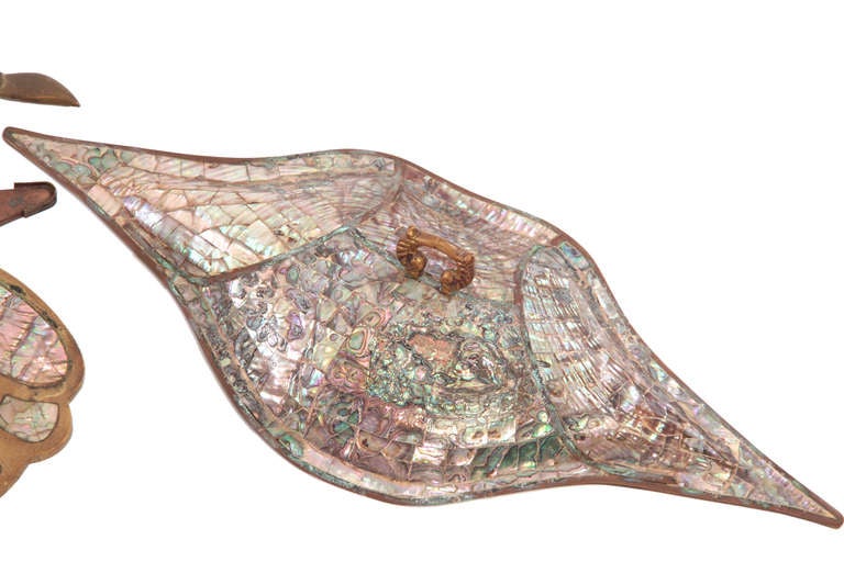 Mexican Los Castillo Brass & Abalone Crab Serving Dish