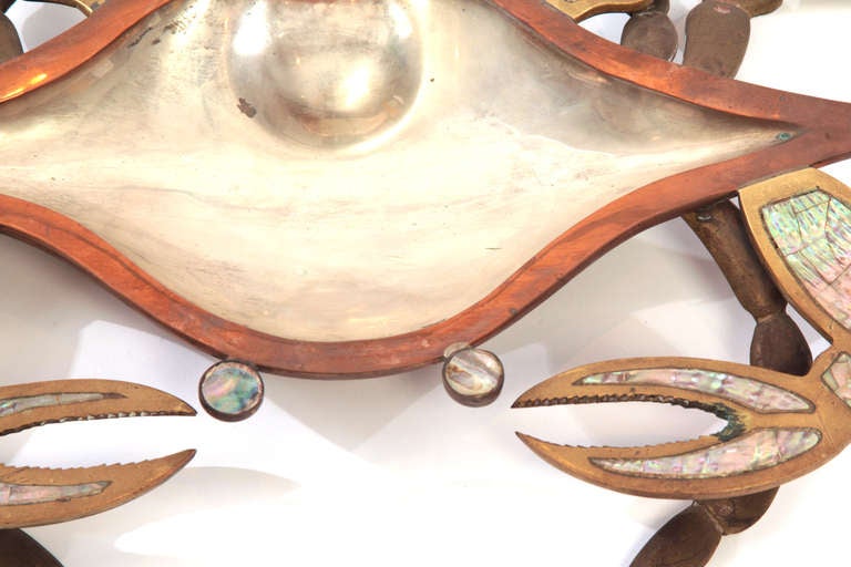 Los Castillo Brass & Abalone Crab Serving Dish In Excellent Condition In Phoenix, AZ