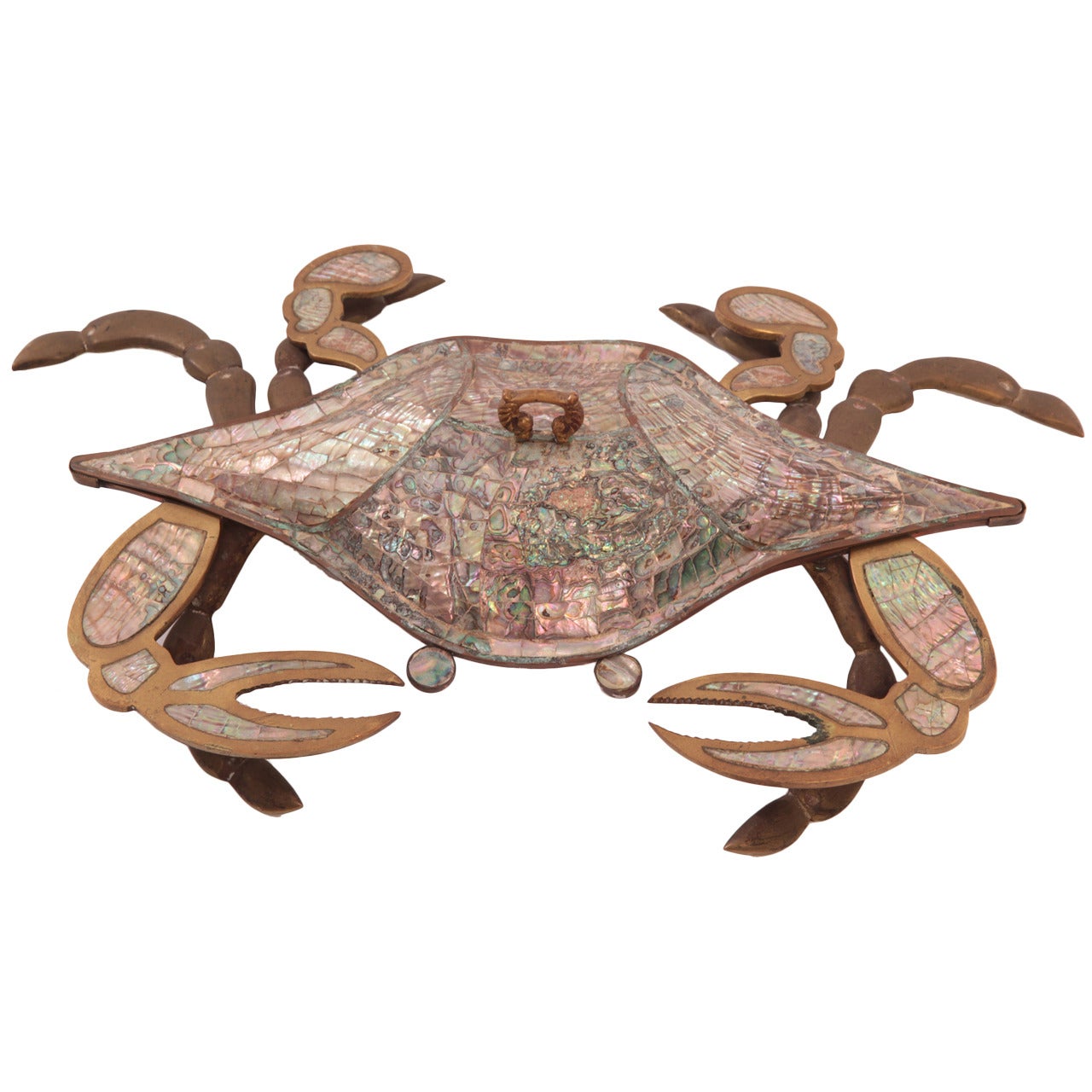 Los Castillo Brass & Abalone Crab Serving Dish