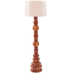 Monumental Hand-Turned Wood Floor Lamp