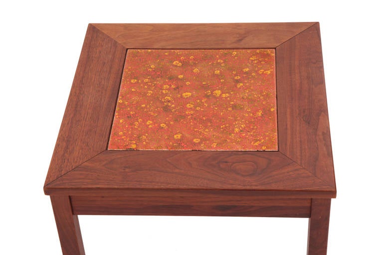 Mid-20th Century Pair of Brown Saltman Walnut and Enamel Side Tables