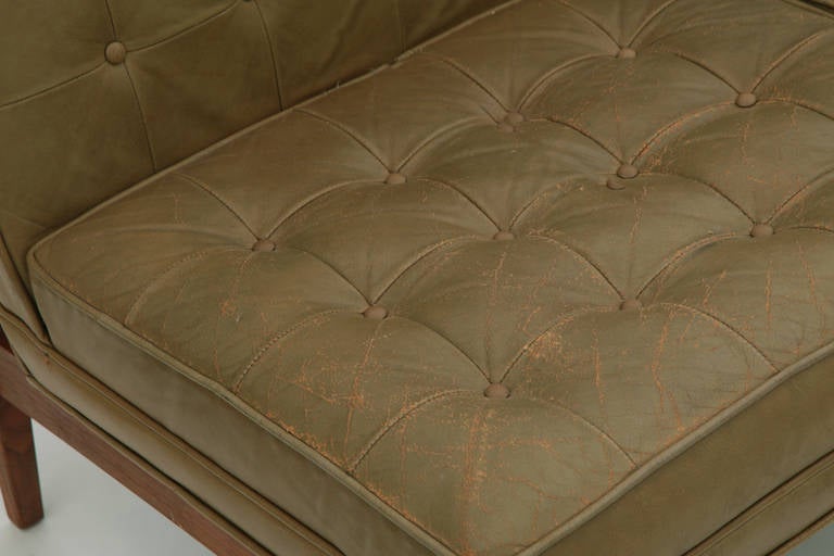 Walnut Jens Risom Knoll Patinated Leather Sofas