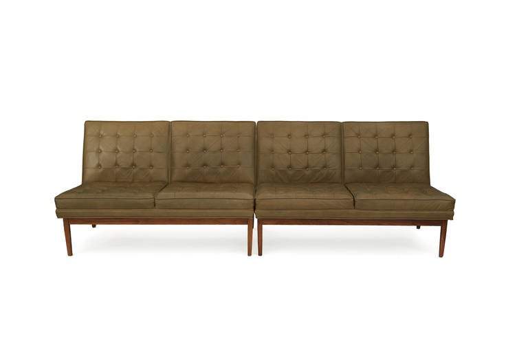 American Jens Risom Knoll Patinated Leather Sofas