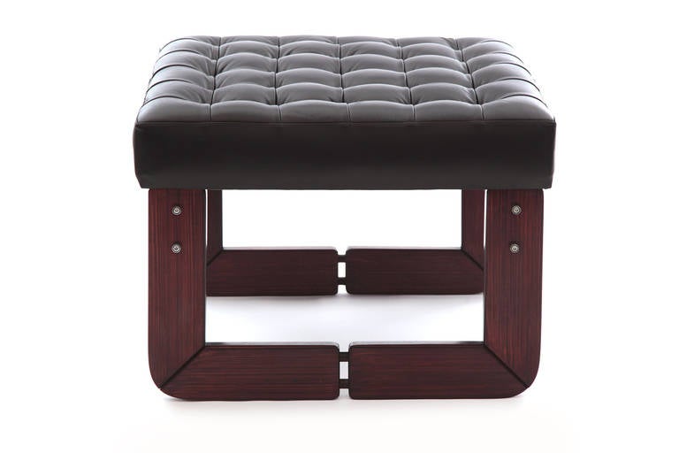Pair of Percival Lafer Rosewood and Tufted Leather Upholstered Ottomans