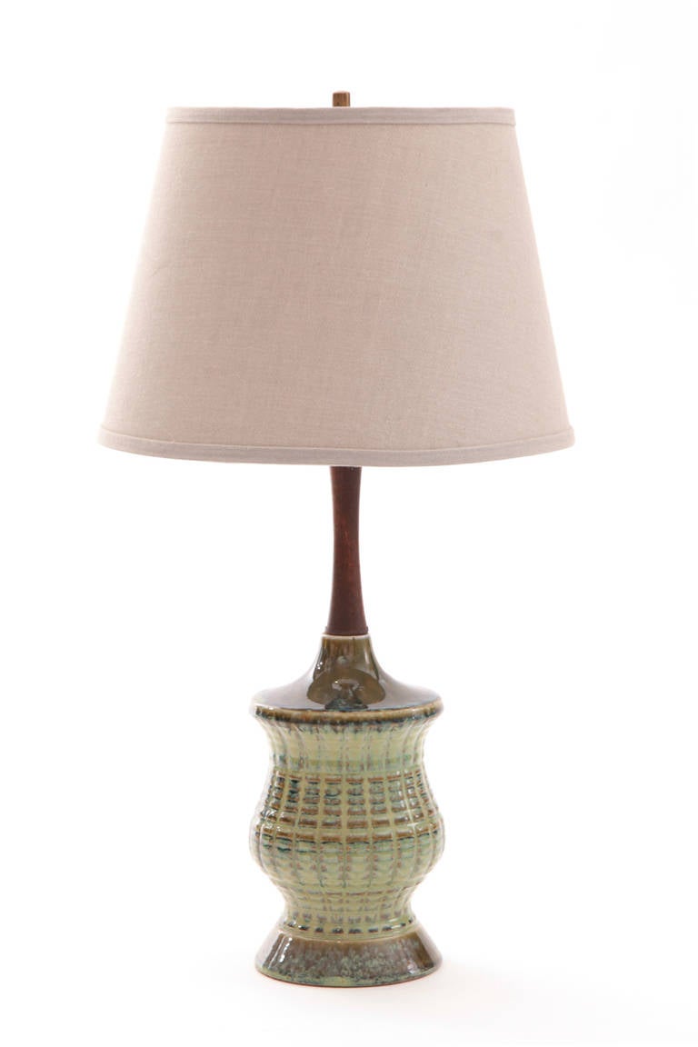 Mid-Century Modern Ceramic and Walnut 1950s Lamps in Celadon Glaze