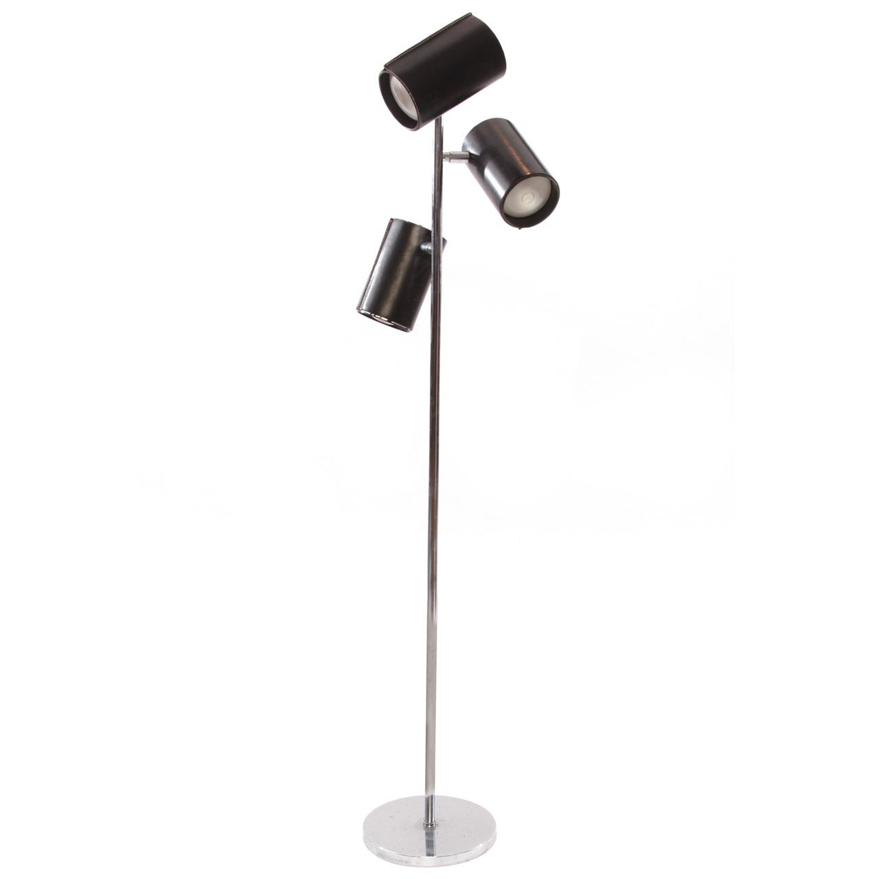 Koch & Lowy Leather and Chrome Directional Floor Lamp
