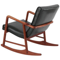 Vintage Sculptural Teak and Leather Danish Rocking Chair