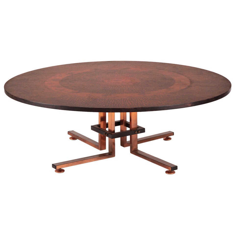 Phenomenal Etched Copper Cocktail Table at 1stDibs