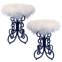 Pair of Long Hair Wrought Iron Stools