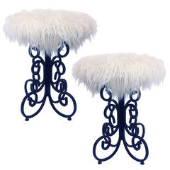 Pair of Long Hair Wrought Iron Stools 1