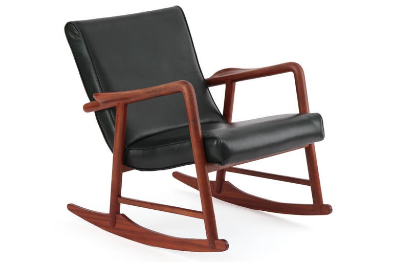 Sculptural Teak and Leather Danish Rocking Chair In Good Condition In Phoenix, AZ