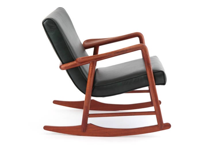 Sculptural Teak and Leather Danish Rocking Chair at 1stDibs