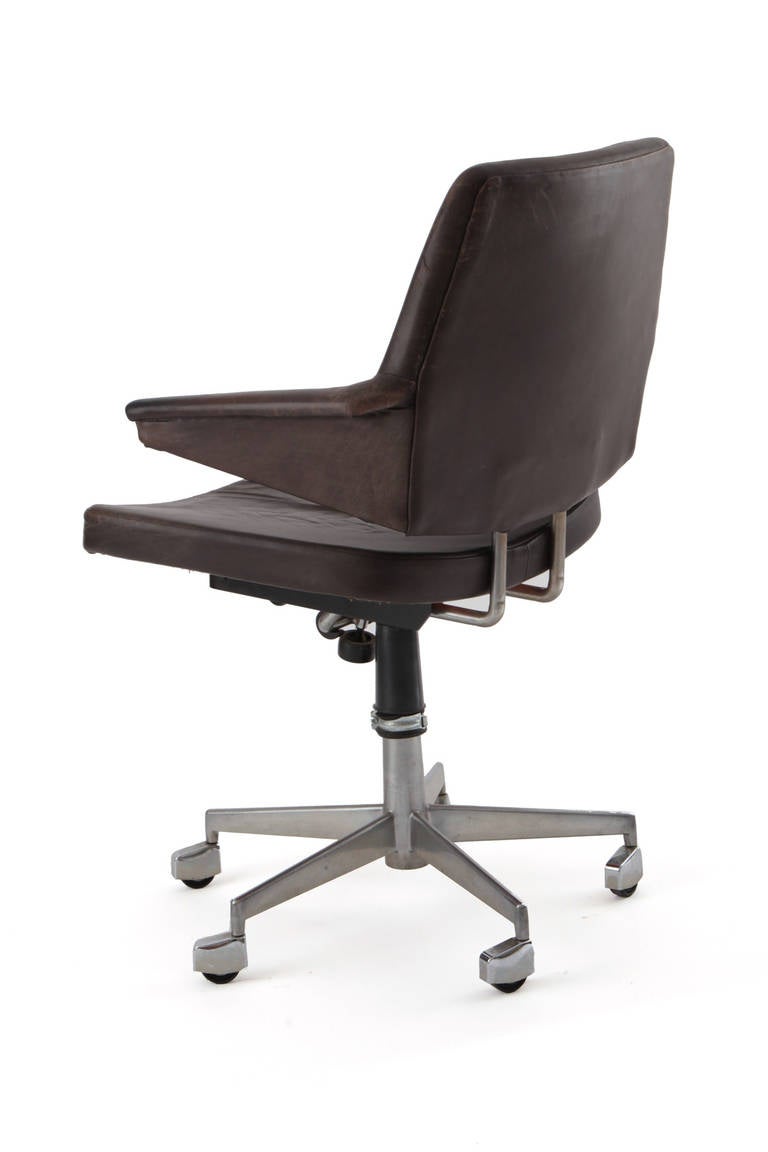 Chic Leather and Steel Danish fice Chair Early 1970s at