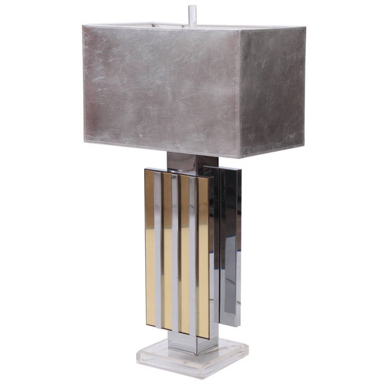 Glamorous Chrome Brass and Lucite Table Lamp For Sale at 1stdibs