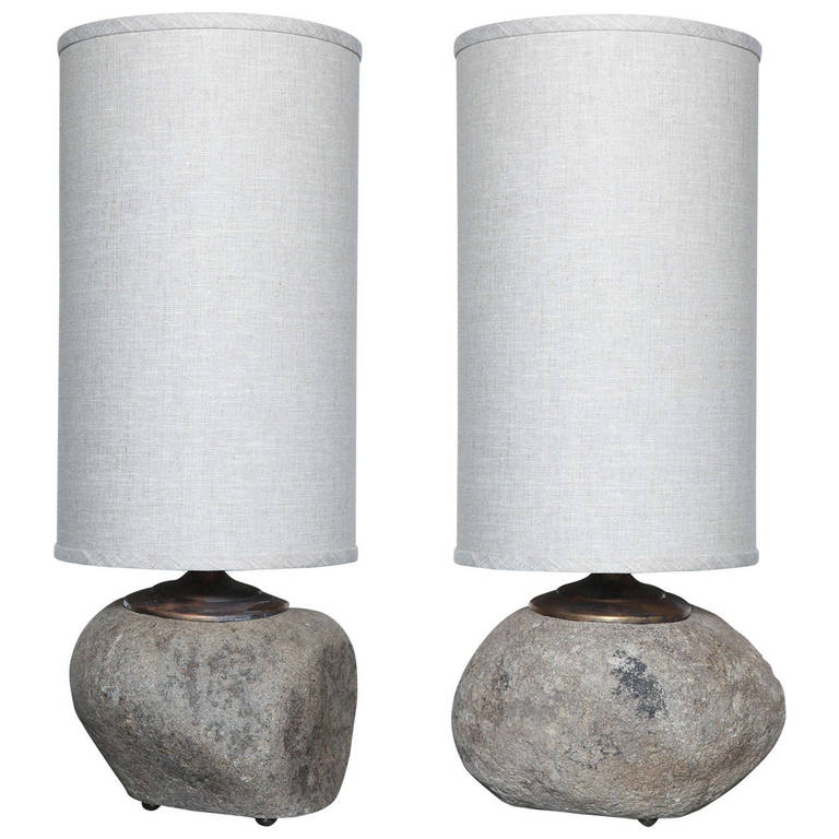 Pair of Granite Table Lamps For Sale