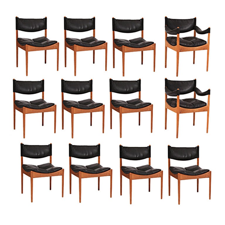 Twelve Kristian Vedel Oak and Leather Dining Chairs