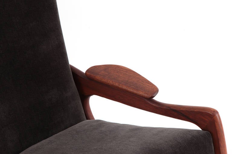 Mohair Adrian Pearsall High-Back Sculpted Walnut Lounge Chair