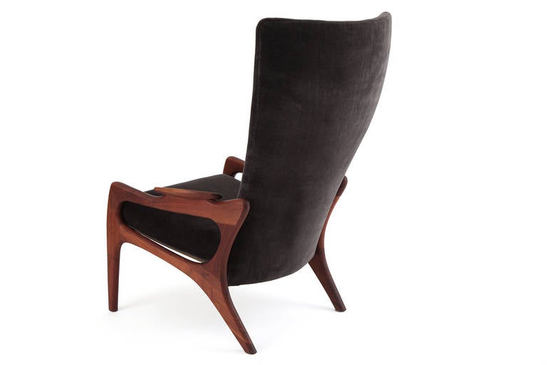 American Adrian Pearsall High-Back Sculpted Walnut Lounge Chair