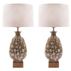 Large-Scale Pair of Italian Floral Motif and Brass Lamps