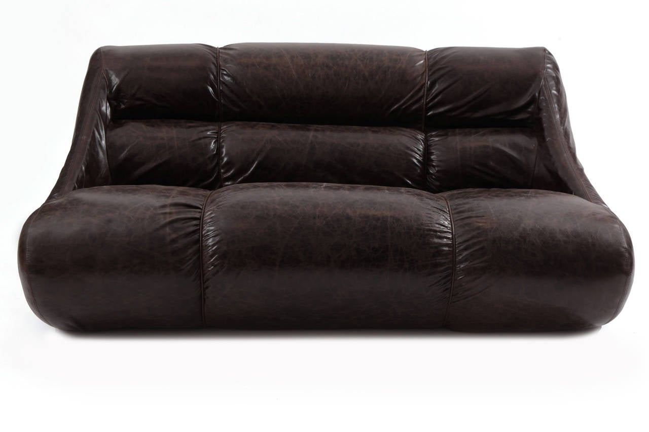 Italian De Pas D'Urbino Lomazzi Patinated Leather Sofa