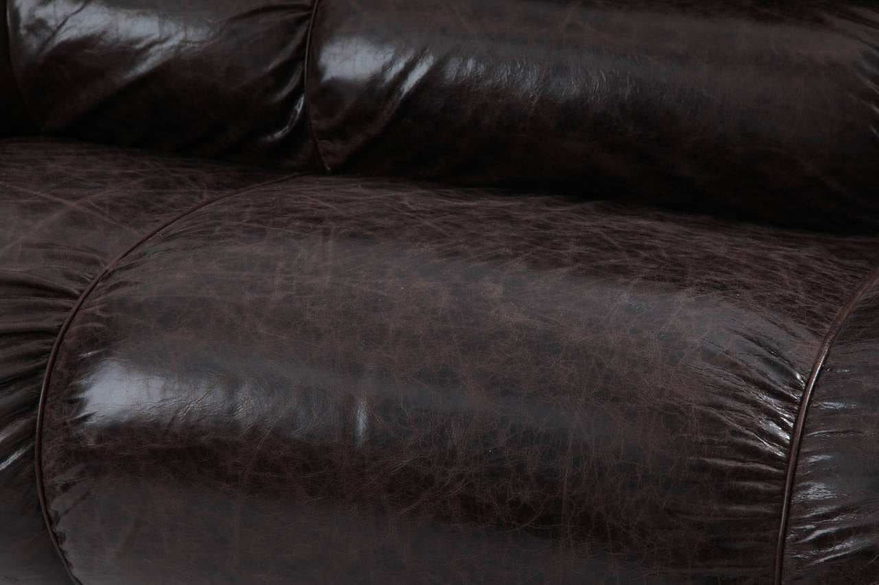Mid-20th Century De Pas D'Urbino Lomazzi Patinated Leather Sofa