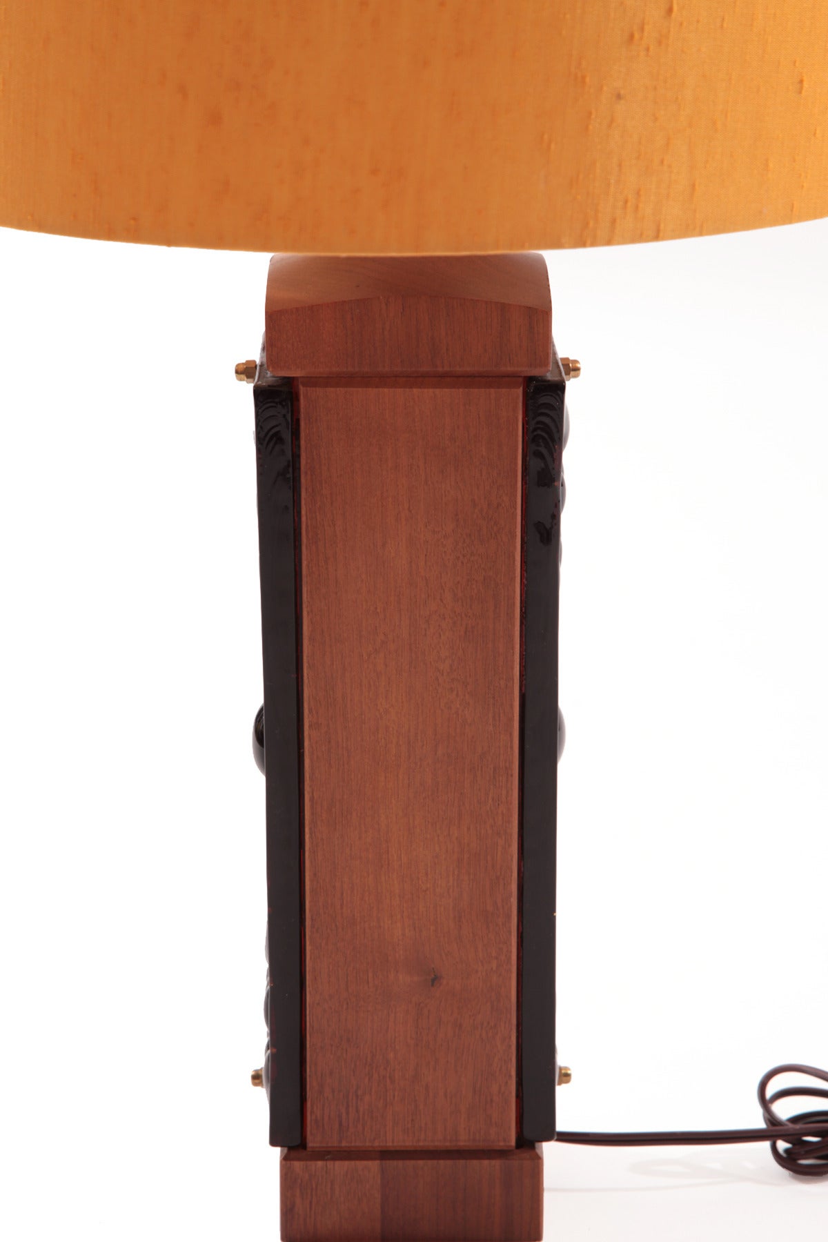 Danish Red Glass, Teak and Brass Table Lamps 1