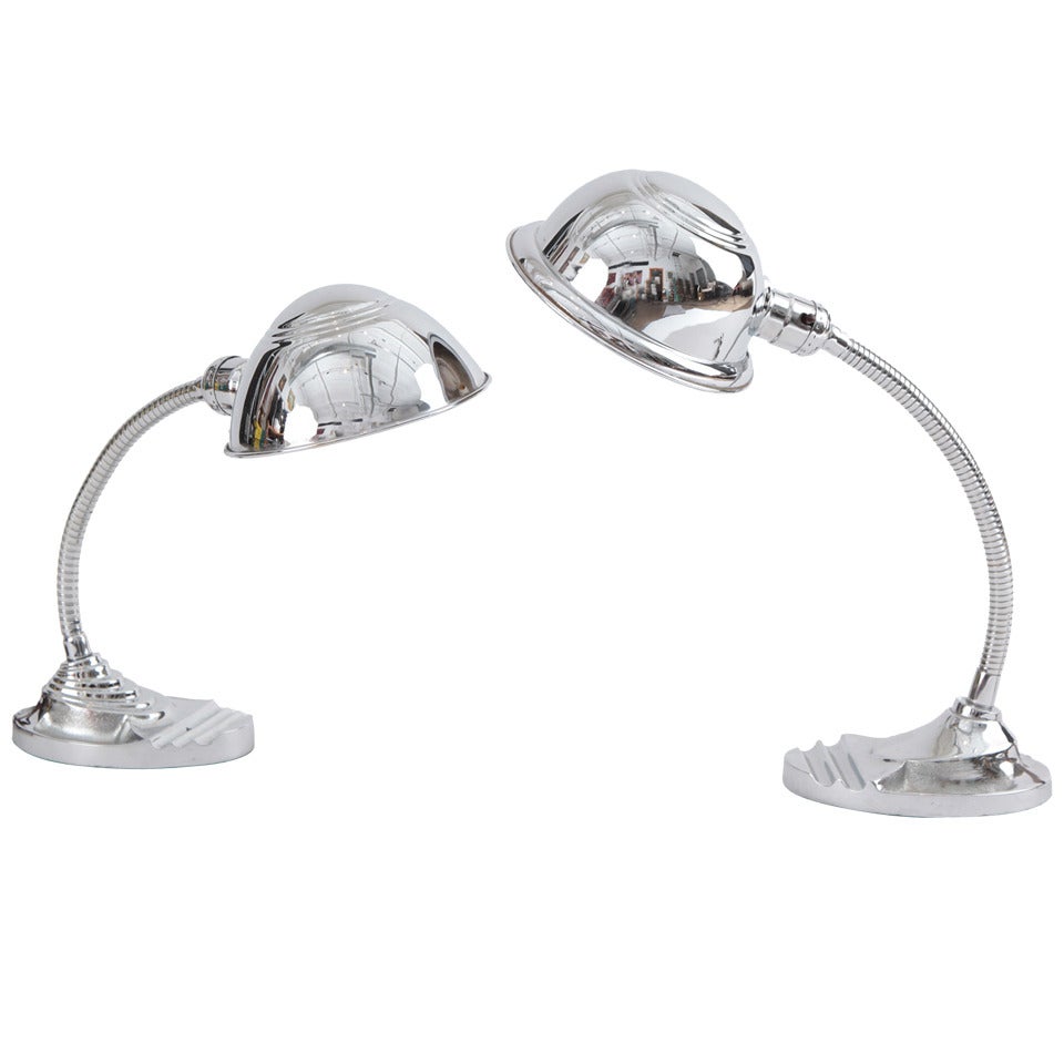Stunning Pair of Mirror Polished Chrome French Table Lamps