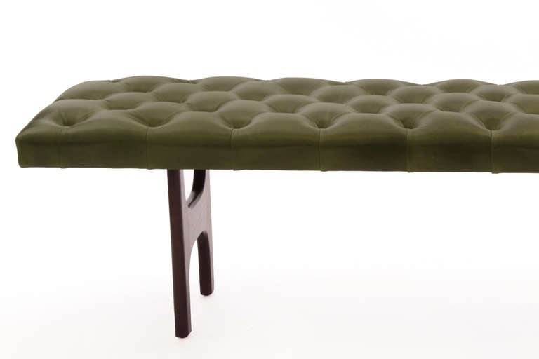 green leather bench seat