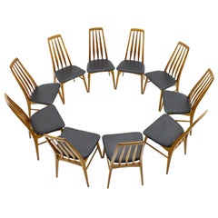 Set of 10 Danish Teak & Leather Dining Chairs, Niels Koefoed