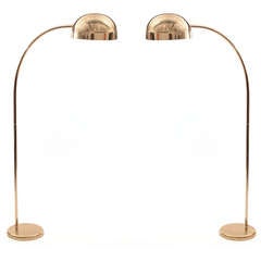 Vintage Pair of Brass Italian Arc Floor Lamps